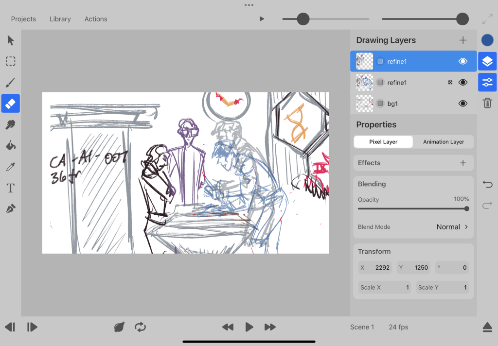 screnshot of Candle Arc animatic (sketch mode) WIP